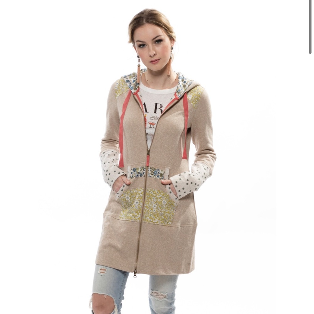 Evy’s tree Rosie Patchwork Zipper long Hooded Sweater XL